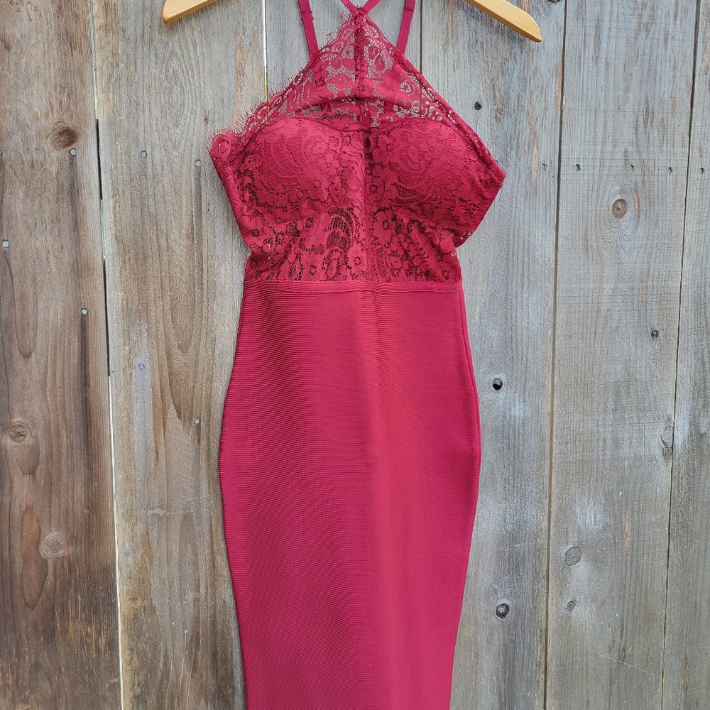 Wine Halter Bodycon Dress